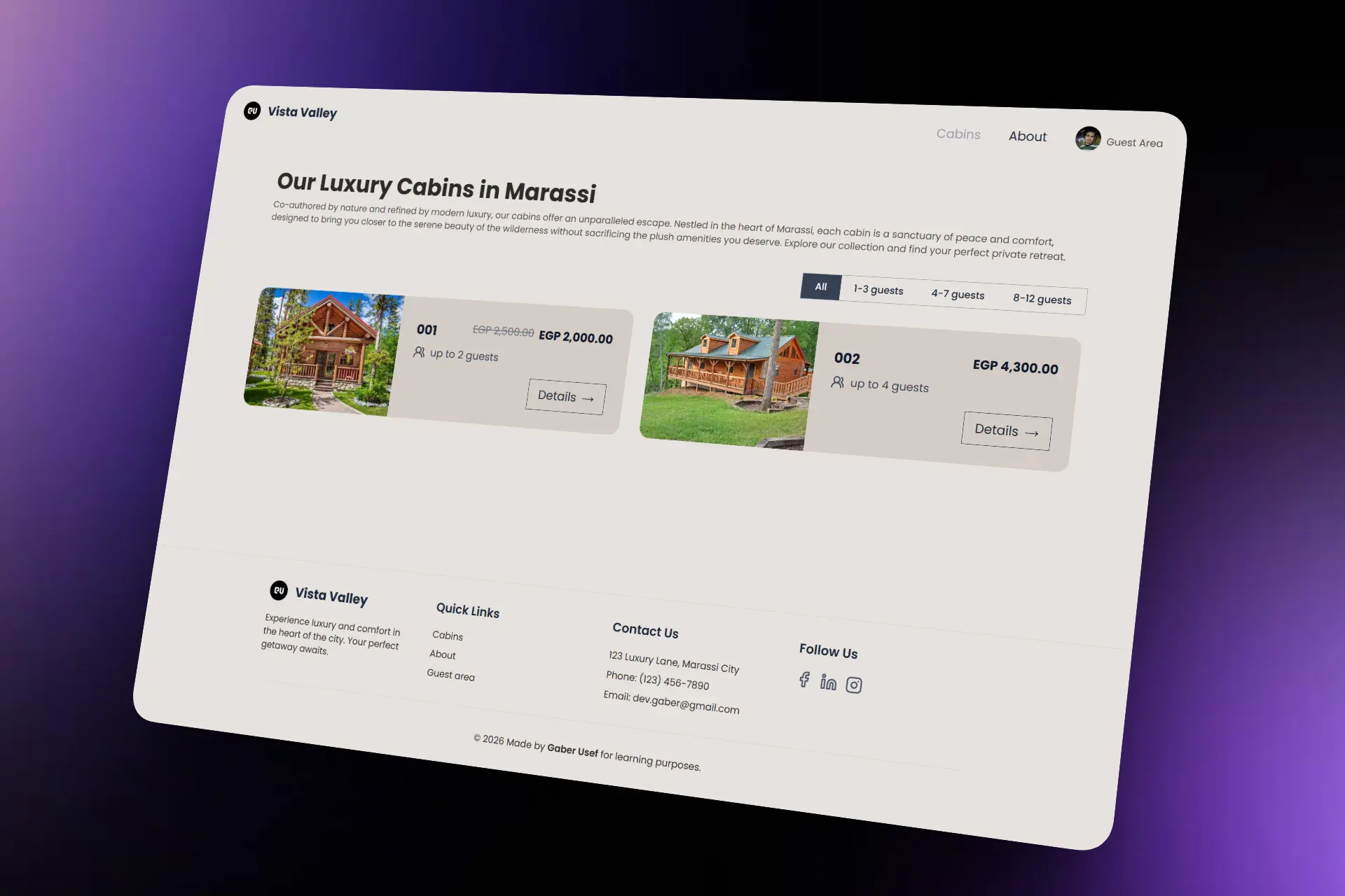 Vista Valley - Reservation Platform